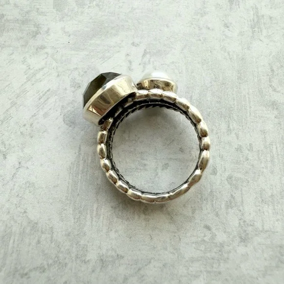 Sundance Catalog Labradorite Pearl Sterling Silver Piccadilly Circus Ring Size 6 - Picture 9 of 10